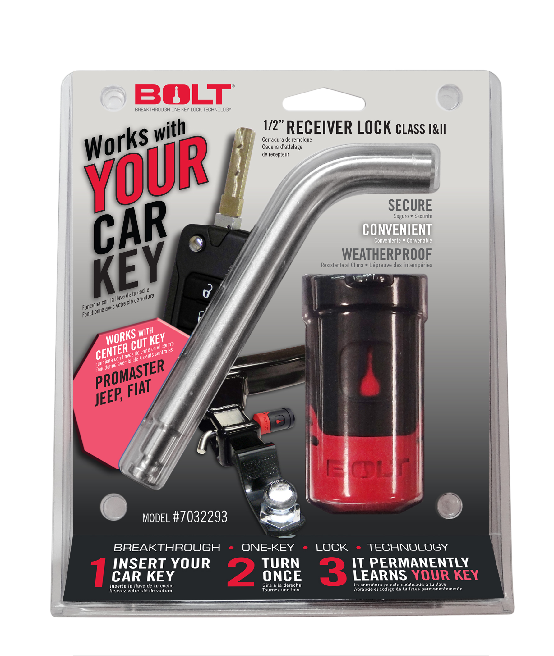 Show details for BOLT 7032293 1/2in. Receiver Lock Jeep Center Cut