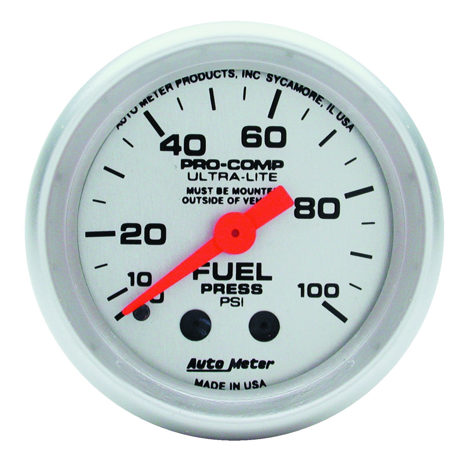 Auto Meter 4312 Fuel Pressure Gauge Ultra-Lite 0-100psi Mech Analog 2-1/16"D Slv
