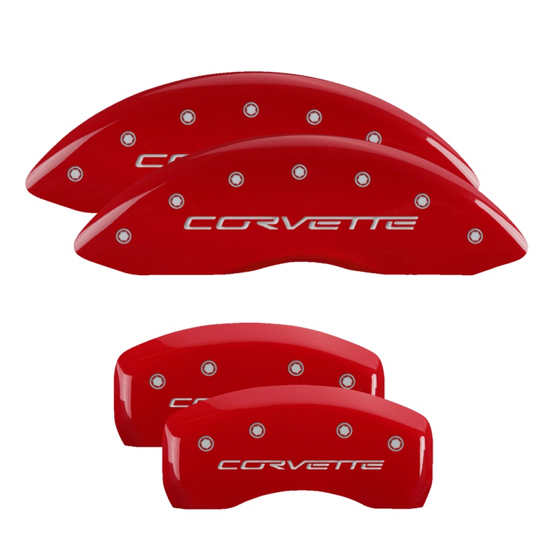 Show details for MGP Caliper Covers 13008SCV6RD Set of 4 caliper covers, Engraved Front and Rear: C6/Corvette, Red powder coat finish, silver characters.