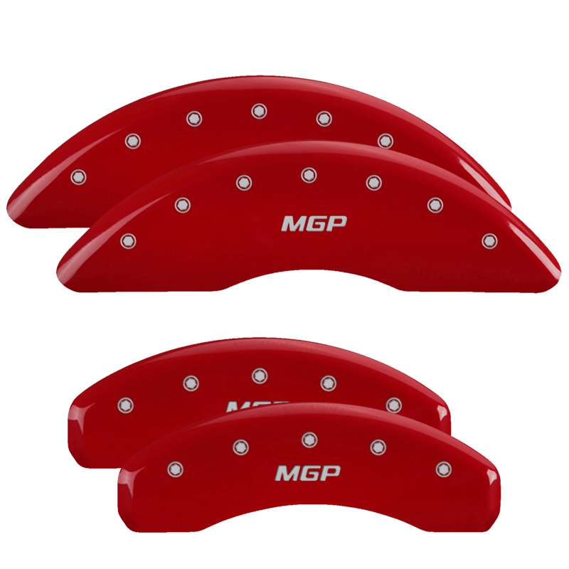 Show details for MGP Caliper Covers 15211SMGPRD Set of 4 caliper covers, Engraved Front and Rear: MGP, Red powder coat finish, silver characters.