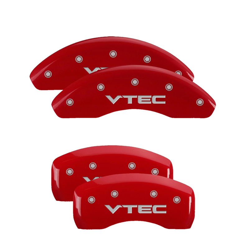 Show details for MGP Caliper Covers 39004SVTCRD Set of 4 caliper covers, Engraved Front and Rear: Vtech, Red powder coat finish, silver characters.