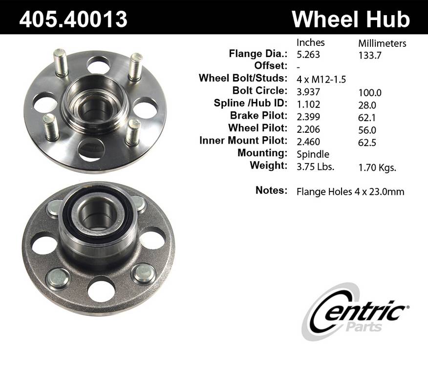 Show details for Centric 405.40013e Rear Wheel Hub And Bearing Assembly