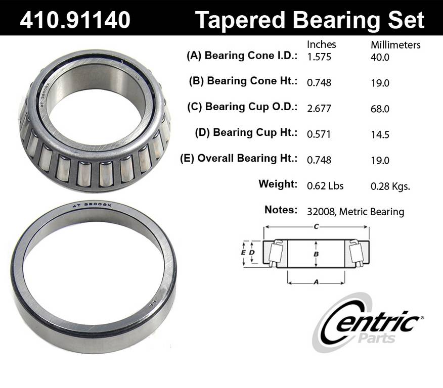 Show details for Centric 410.91140 Premium Taper Bearing